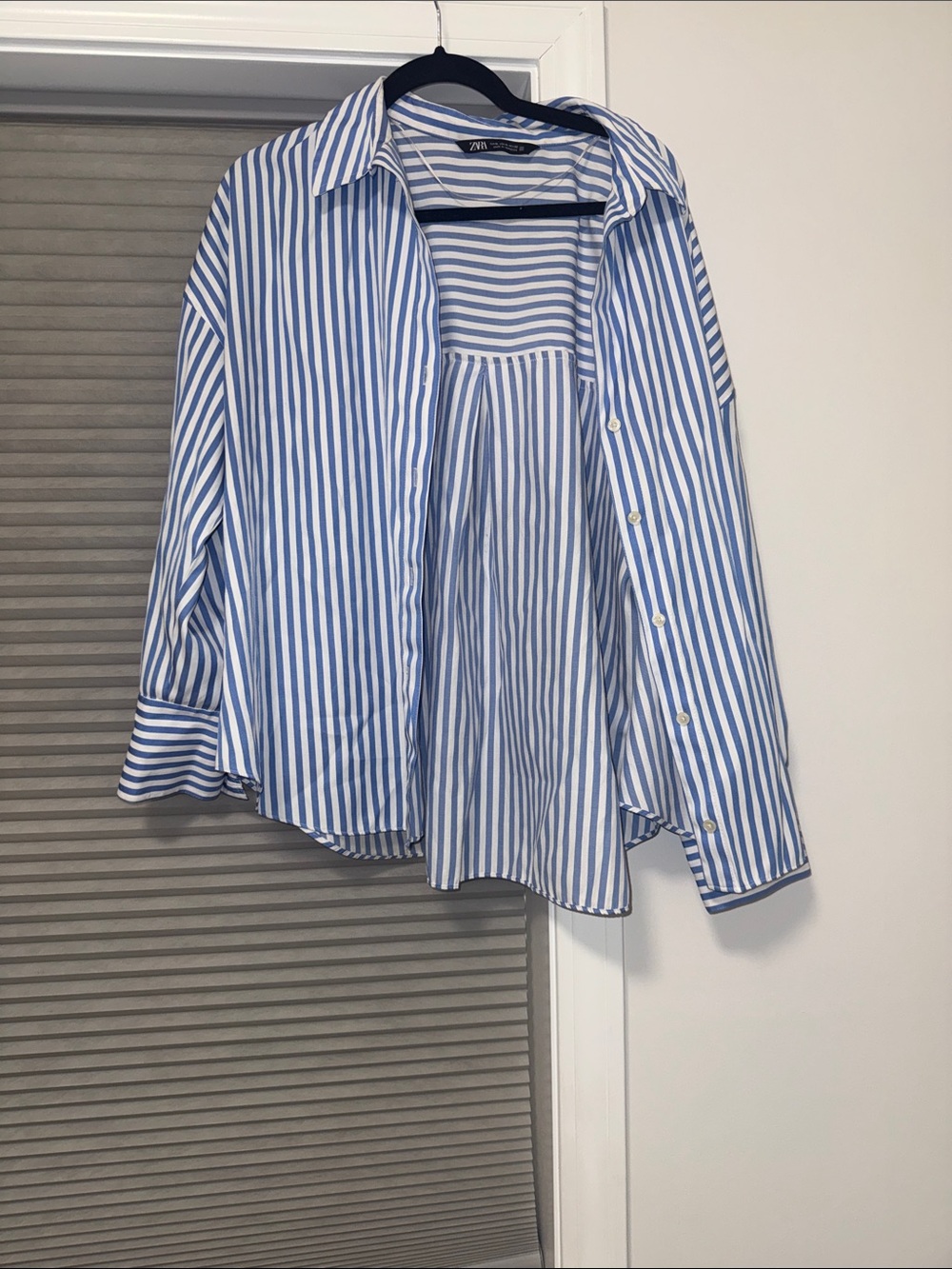Zara Blue & White Striped Button Down Blouse
